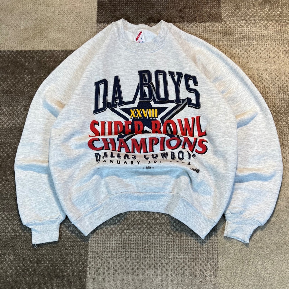 Vintage 1994 Dallas Cowboys Super Bowl XXVIII Champion Jerzees Sweatshirt L Gray